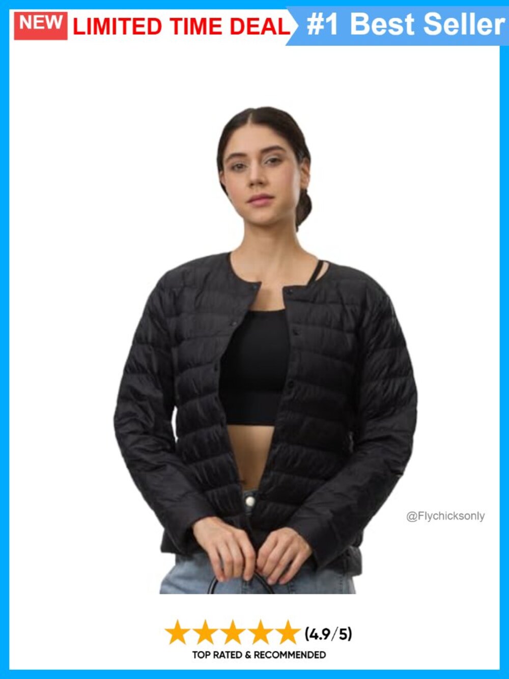 Lightweight Quilted Puffer Jacket Collarless Packable Down Coat